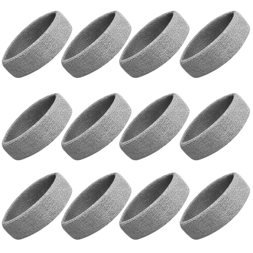 Sweatbands Sport Headbands for Men & Women, Sweat Head Bands Moisture Wicking Sport Headband Cotton Sweatbands for Basketball, Athletic Exercise, Running - color: Grey 12 pcs