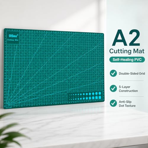 Self Healing Cutting Mat A2, 24 x 18 inch Green, Craft Cutting Board for Leather Crafts, Sewing, Quilting, Paper Cutting, 5-Ply Double Sided Rotary Cutter Mat, Ships Flat Not Folded - size: 23.6"L x 17.7"W