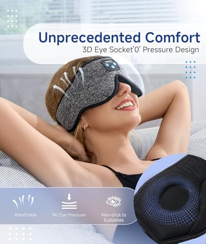 Voerou Sleep Headphones Sleep Mask Bluetooth 5.4 Earphones, Sleeping Headphones Eye Masks for Men Women, 100% Black Out Eye Covers for Sleeping, Relaxation Christmas Tech Gifts for Teen Boys Mom Dad - color: Light Grey