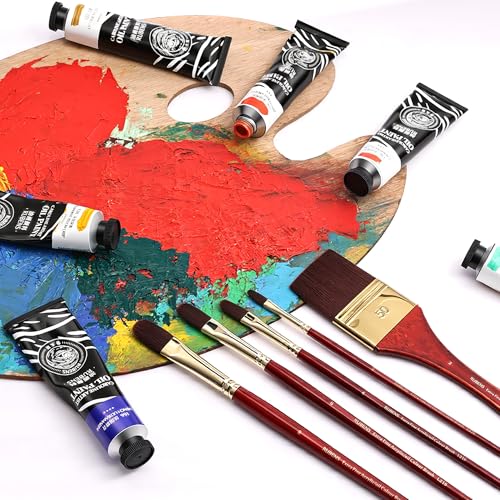 rubens Acrylic Filbert Paint Brush Set, 5 Pcs Nylon Bristles Paint Brushes | Professional Artist Filbert Paint Brush with Long Wooden Handle, Wide Flat, Filbert for Acrylic Oil Gouache Watercolor Paint