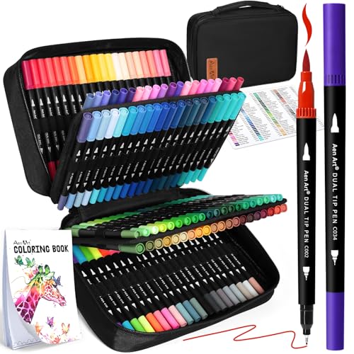 120 Colors Dual Tip Brush Pens Art Markers for Adult Coloring Books, Artist Drawing Sketch Markers Set with Fine & Brush Tip - color: 120 Colors