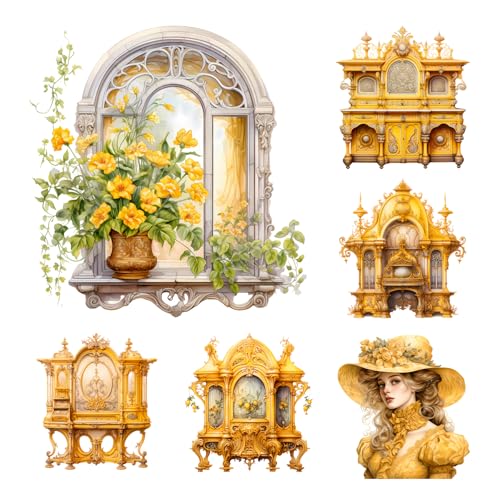 XERE 84 Pcs Yellow Victorian Era Scrapbook Stickers Set, Aesthetic Sticker for Scrapbooking and Journaling, Junk Journal Supplies, Bullet Journals Materials, Planner Arts Craft Collage Supplies - color: Yellow