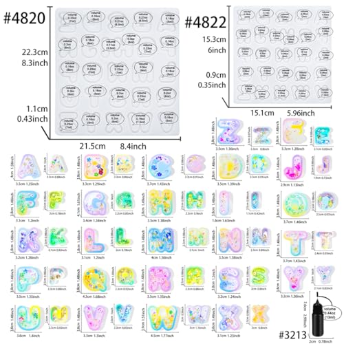 Alphabet Resin Shaker Molds Kawaii Keychain Charm Large and Small Set Pack of 107 Silicone Trays Seal Films Precision Tip Applicator Bottle Kit Bundle - color: Alphabet Craft Pack of 107