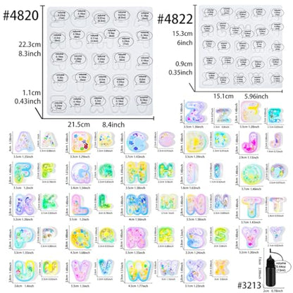 Alphabet Resin Shaker Molds Kawaii Keychain Charm Large and Small Set Pack of 107 Silicone Trays Seal Films Precision Tip Applicator Bottle Kit Bundle - color: Alphabet Craft Pack of 107