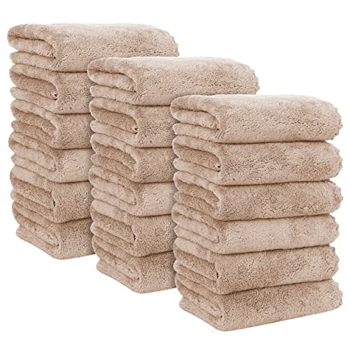 MOONQUEEN 18 Pack Premium Hand Towels - Quick Drying - Microfiber Coral Velvet Highly Absorbent Towels - Multipurpose Use as Hotel, Bathroom, Shower, Spa, Hand Towel 16 x 28 inches (Brown) - color: Brown, size: Hand Towels - 18 Pack