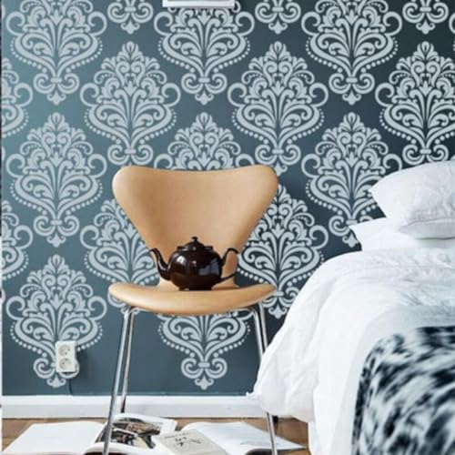 Damask Stencils for Walls Stencils for Painting Large Pattern 12inch | Damask Stencil Texture Mixed Medium Layering Templates for Painting on Wood Furniture Canvas Paper Fabric - style: Damask