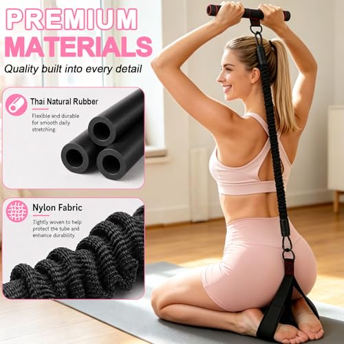 Pedal Resistance Band with Handles, 30-90LB Adjustable Thai Natural Rubber Resistance Bands, 3 Removable Covered Tubes, Full Body Workout Equipment for Abs Arms Legs Waist - color: Black