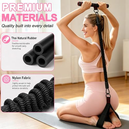 Pedal Resistance Band with Handles, 30-90LB Adjustable Thai Natural Rubber Resistance Bands, 3 Removable Covered Tubes, Full Body Workout Equipment for Abs Arms Legs Waist - color: Black