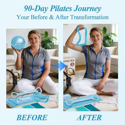 Pilates Ring and Small Ball Set for Women with 5 Resistance Bands, 14 inch Magic Circle Home Workout Essentials Starter Kit for Beginners, Yoga Sets for Full Body Toning Shape