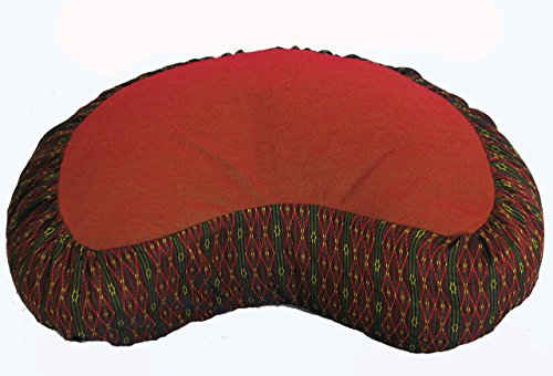 Meditation Cushion Zafu Pillow Buckwheat Fill - Global Weave Fabric Crescent Saffron Brown - color: Crescent Saffron Brown