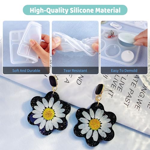 Resin Jewelry Molds, 128 Pcs Multiple UV Resin Earring Mold with Holes, Basic Epoxy Keychain Kits Bundle Complete Set, Necklace Pendant Moldes para Resina Epoxica for Female - color: 128pcs Jewelry Molds