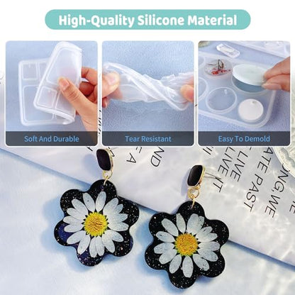 Resin Jewelry Molds, 128 Pcs Multiple UV Resin Earring Mold with Holes, Basic Epoxy Keychain Kits Bundle Complete Set, Necklace Pendant Moldes para Resina Epoxica for Female - color: 128pcs Jewelry Molds