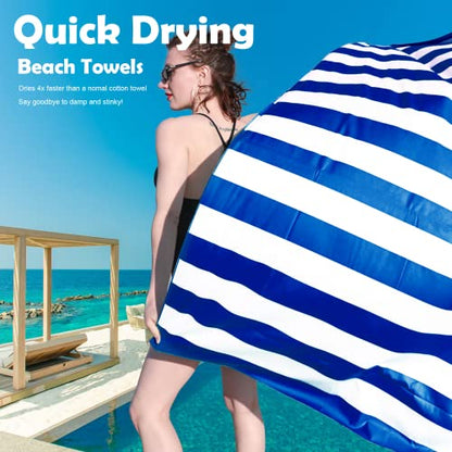 Your Choice Microfiber Beach Towel Sand-Free Quick Dry (67"x35"/60"x30") - color: Y-blue Stripes, size: Extra Large(67x35")
