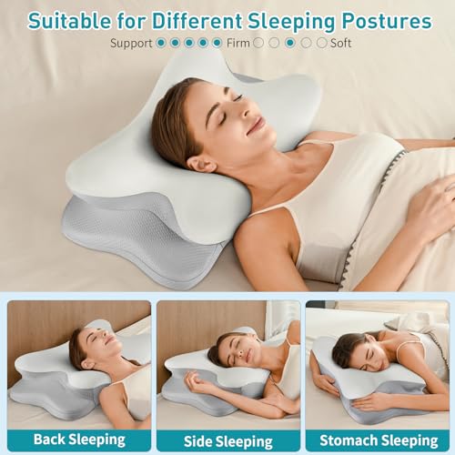 Cervical Neck Pillow for Pain Relief - Ergonomic Memory Foam Pillows - color: Grey
