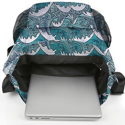 Waterproof Drawstring Backpack Sports Gym Sackpack with Mesh Pockets Water-Resistant String Cinch Beach Bag for Men Women - color: Print - Blue Waves