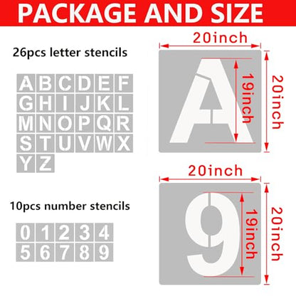 YEAJON 20 Inch Letter Stencils and Numbers, 36 Pcs Alphabet Art Craft Stencils, Reusable Plastic Templates for Wood, Wall, Fabric, Rock, Signage, DIY Art Projects (20 Inch) - size: 20 Inch
