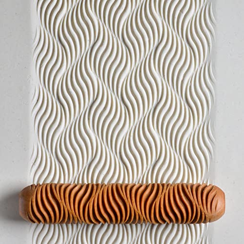 MKM Pottery Tools Wood Big Hand Rollers for Clay (BHR-92 Wave Flow) - color: BHR-92 Wave Flow