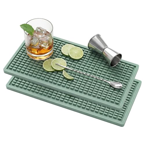 ZJWZLG Bar Mat 5.9"x11.8"(2Pcs) Non-Slip Rubber Bar Mat, Spill Proof & Flat Design,Easy to Clean Textured Surface for Home Bar,Coffee Station, Bartending - Protects Countertops & Glassware (Green). - color: Green, size: 6" x 12"