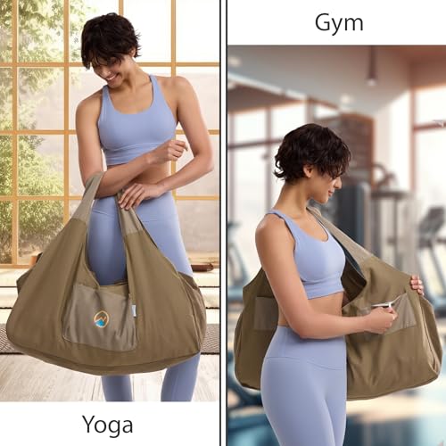 JoYnWell Yoga Bags and Carriers Fits All Your Stuff, Extra Large Yoga Mat Bag Full Zip Yoga Mat Bag with 3 Zipper pockets - color: Pickle-Khaki