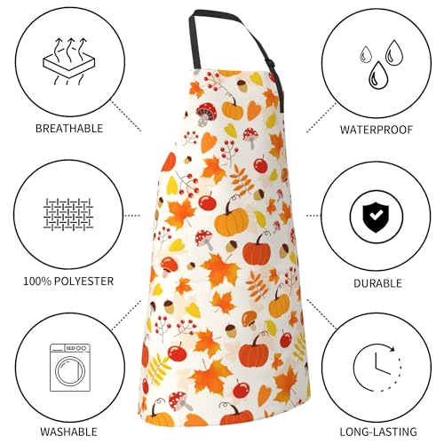 Artist Painting Apron with 2 Pockets Painters Art Aprons Gifts for Women Men - color: Fall Pumpkin With Maple Leaves