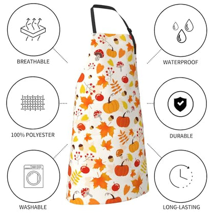Artist Painting Apron with 2 Pockets Painters Art Aprons Gifts for Women Men - color: Fall Pumpkin With Maple Leaves