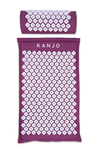 Kanjo 허리 통증 완화 및 목 통증 완화를 위한 지압 매트 및 베개 세트, 근육 통증 완화를 위한 압력점 포함, 여행 가방 포함 - 자수정 - color: 표준 자수정