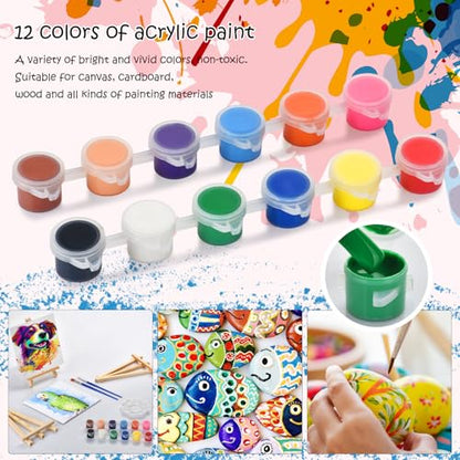 Hdviai Acrylic Paint Canvas Set – Canvas Painting Kit with Wood Easels, Brushes, Paint Sticks, Palettes – Art Supplies for Beginners, Ideal for Parties & DIY Painting (6 x 6inch) - size: 6 x 6inch