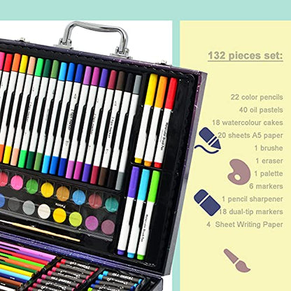 Darnassus 132-Piece Art Set, Deluxe Professional Color Set, Creating Gift Box, Art Set Crafts Drawing Painting Christmas Kit for Kids and Adult, Girls Boys - color: Starry Galaxy