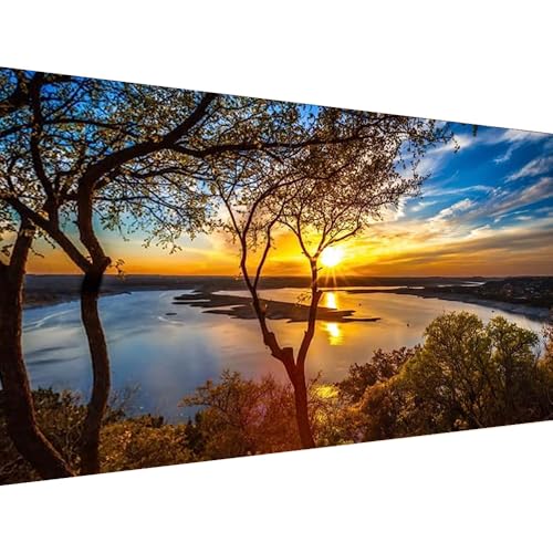 COHAYISY Large Landscape Diamond Art Kits for Adults - 5D Sunset Diamond Painting Kits for Adults, DIY Full Drill Extra Large Lake Diamond Art Painting, Gem Art Kits for Home Wall Decor 15.7x31.5inch - color: 25-47 Lakeside with Sunset