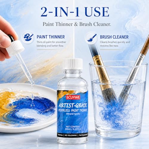 Odorless Mineral Spirits 8.45 Fl Oz, High Purity, Low Odor Solvent for Thinning Oil-Based Paints Cleaning Brushes Tools Oil Paint Thinner Degreasing DIY Crafts Art Projects and Home Maintenance
