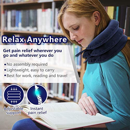 Cervical Neck Traction Device for Instant Neck Pain Relief - Inflatable & Adjustable Neck Stretcher Neck Support Brace, Best Neck Traction Pillow for Home Use Neck Decompression (Blue) - color: Blue