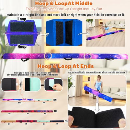 Marfula 6 FT / 8 FT / 9 FT Folding Gymnastics Beam Foam Balance Floor Beam - color: Magic Star, size: 6 Ft