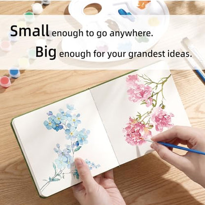TX Liteart Watercolor Sketchbook, 5.5" x 5.5", 300 GSM Cold Press, Cotton | Green, 24 Sheets, 48 Pages. Pure Cotton, 140Lb Heavyweight Pad For Mixed Media, Watercolor Journal for Travel Sketching