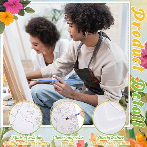 Sherr 96 Pcs 12 Sets Pre Drawn Canvas Kit for Painting Craft Sip and Paint Kit for Adults Pre Printed Canvas Painting Favor for DIY Birthday Gifts Adult's Date Party, 8 x 10 Inch(Flower Lady) - style: Flower Lady