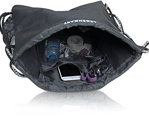 Soccerware Legendary Drawstring Gym Bag - Waterproof | For Sports & Workout Gear | XL Capacity | Heavy-Duty Sackpack Backpack - color: White/Black
