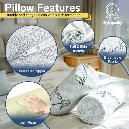 Cervical Roll Pillow, Cylinder Neck Pillow with Removable Washable Cover - size: 6x17in