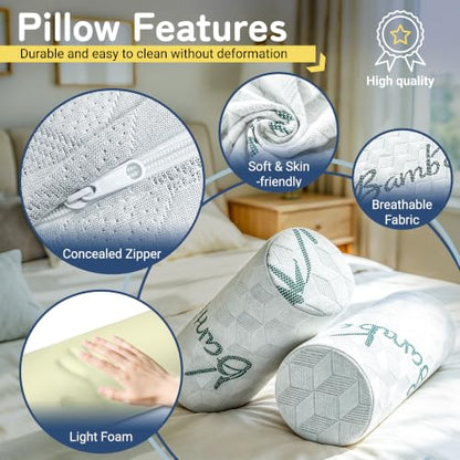 Cervical Roll Pillow, Cylinder Neck Pillow with Removable Washable Cover - size: 6x17in