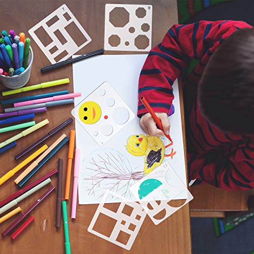 Outus 16 Pieces Kids Geometric Drawing Stencils 5.1 Inches Basic Square Shape Plastic Drawing Stencil Template Geometry Shape Reusable DIY Painting for Kids Girls Boys Gifts Home Classroom Crafts