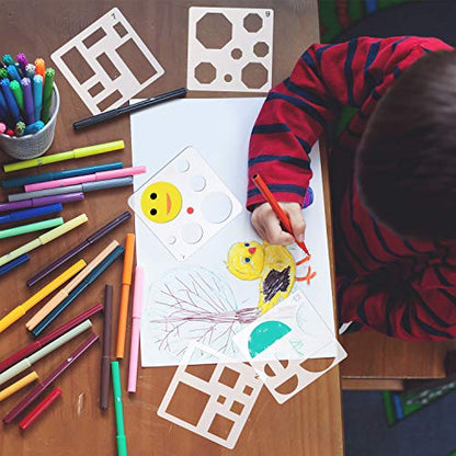 Outus 16 Pieces Kids Geometric Drawing Stencils 5.1 Inches Basic Square Shape Plastic Drawing Stencil Template Geometry Shape Reusable DIY Painting for Kids Girls Boys Gifts Home Classroom Crafts