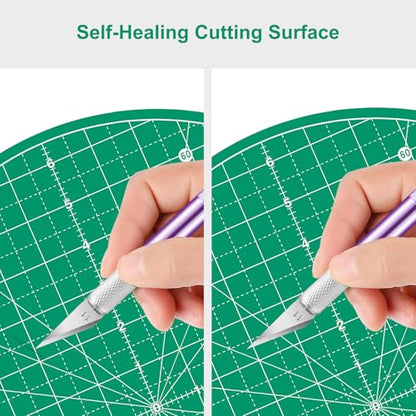 Headley Tools 13"x13" Round Rotating Cutting Mat, Self Healing Mat with 360-Degree Rotation & Anti-Slip Base, Sewing Board Cutting Mat Perfect for Fabric Quilting Leather Hobby Project, Green - color: Green, size: 13"L x 13"W