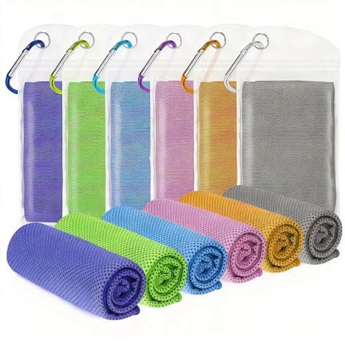 6 Packs Cooling Towels for Neck and Face(40"x 12"), Cool Sweat Towels for Hot Weather, Cooling Rag, Lightweight Soft Breathable Towels for Yoga, Sport, Workout - color: Blue/Orange/Green/Light Purple/Royal Blue/Dark Gray