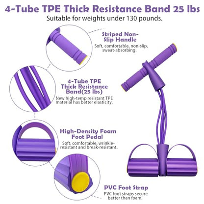Pedal Resistance Band with Handle,4/6/8 Tubes Options,Full-Body Use - color: 4Tubes-Purple