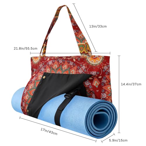 Mandala Yoga Mat Bag Large Yoga Bags and Carrier Fits All Your Stuff Yoga Tote Bags with Zipper Pocket Pilates Bag - color: Red