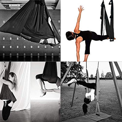 Aerial Yoga Swing Set, Ultra Strong Hammock Trapeze Extension, Antigravity Ceiling Hanging Sling Inversion Exercises - color: Black