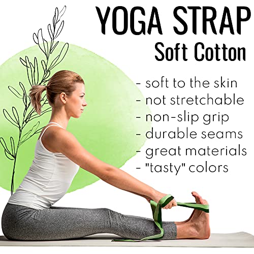 TECEUM 2 IN 1 Yoga & Mat Strap for Stretching – Cotton – 6/8/10 ft - color: Green Avocado, size: 6 ft
