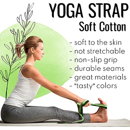 TECEUM 2 IN 1 Yoga & Mat Strap for Stretching – Cotton – 6/8/10 ft - color: Green Avocado, size: 6 ft