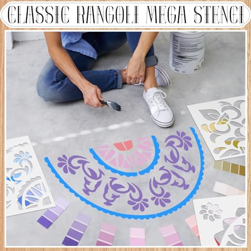 Watersay 6 Set Diwali Large Rangoli Stencil 11" x 11" Reusable Plastic Mandala Painting Stencil Indian Traditional Festival Painting on Wood Floor Wall Tile Fabric Furniture DIY Craft(Classic Style) - style: Classic Style