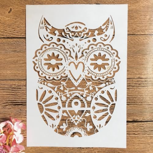 TIAMECH A4 Reusable Mandala Owl Stencil for Painting | Cute Owl Layering Template, DIY Wall Art, Wood Furniture, Scrapbook & Crafts (8.3x11.7inch) - style: Mandala Owl