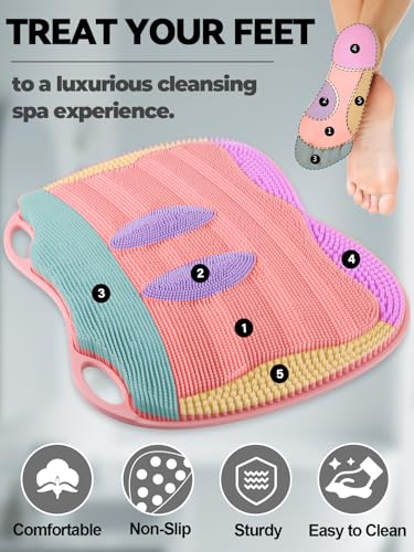Kalolary Silicone Shower Foot Scrubber Mat with Non Slip Suction Cups - color: Pink