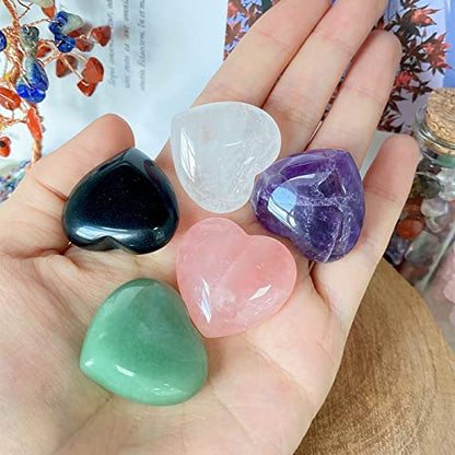 QINJIEJIE 5Pcs 1.2" Rose Quartz Heart Crystals Amethyst Healing Crystal - color: Y- 1.2" Large - 5pcs